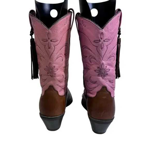 ARIAT Boots 6B Moon Fringe Tassels Cowboy Snipe Toe Cowgirl Rodeo Pink Western - Picture 5 of 12